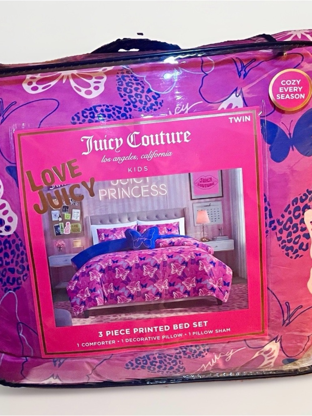 New-Juicy Couture Pink Butterfly Twin 3pc Comforter Set,Butterfly Pillow